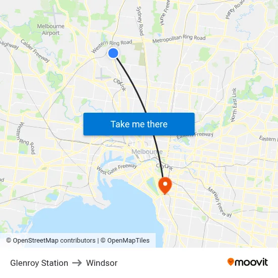 Glenroy Station to Windsor map