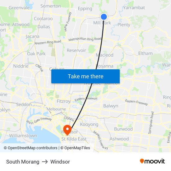 South Morang to Windsor map