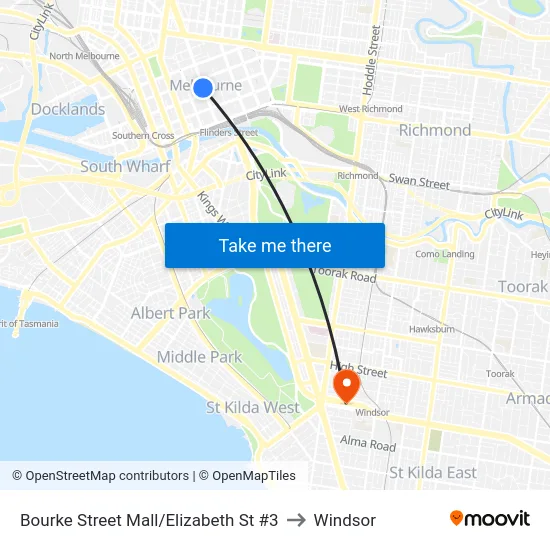 Bourke Street Mall/Elizabeth St #3 to Windsor map