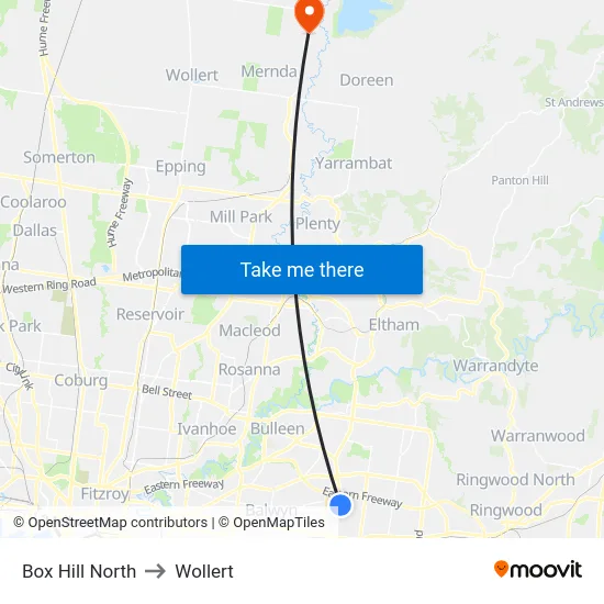 Box Hill North to Wollert map
