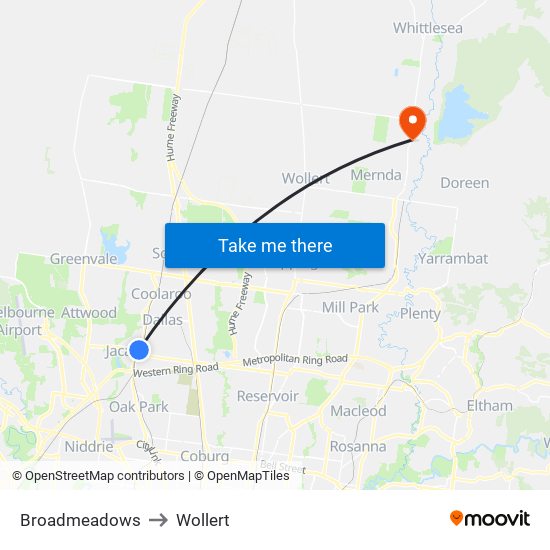 Broadmeadows to Wollert map