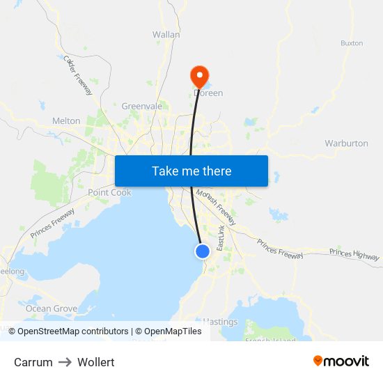 Carrum to Wollert map