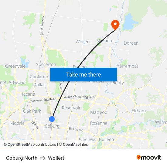 Coburg North to Wollert map