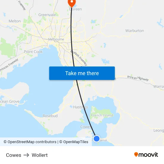 Cowes to Wollert map