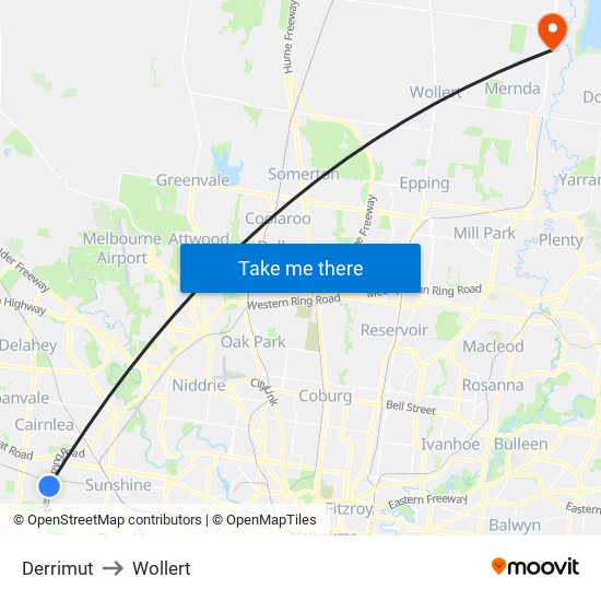 Derrimut to Wollert map