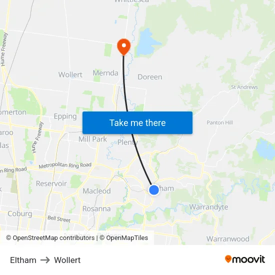 Eltham to Wollert map