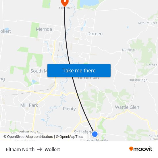 Eltham North to Wollert map
