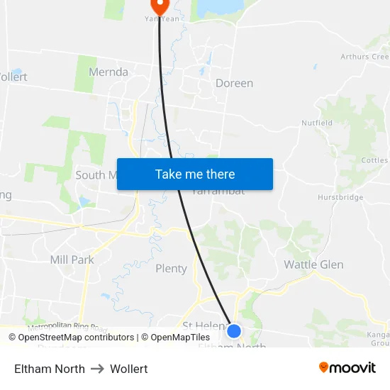 Eltham North to Wollert map