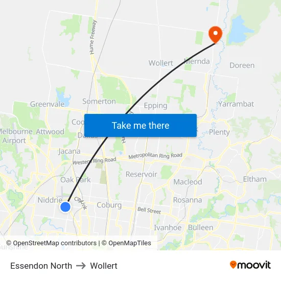 Essendon North to Wollert map