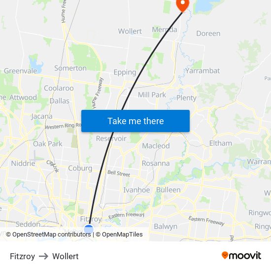 Fitzroy to Wollert map