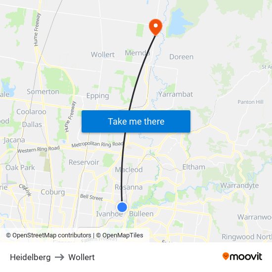 Heidelberg to Wollert map