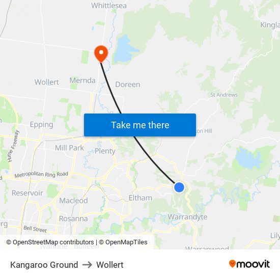 Kangaroo Ground to Wollert map