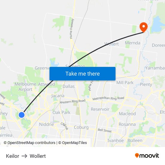 Keilor to Wollert map