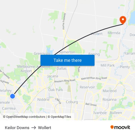 Keilor Downs to Wollert map