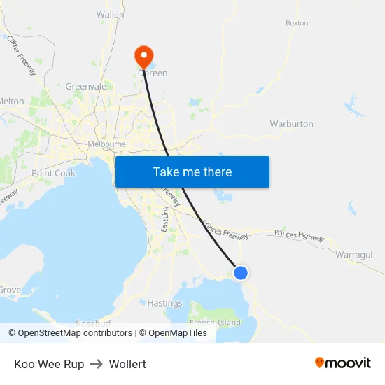 Koo Wee Rup to Wollert map