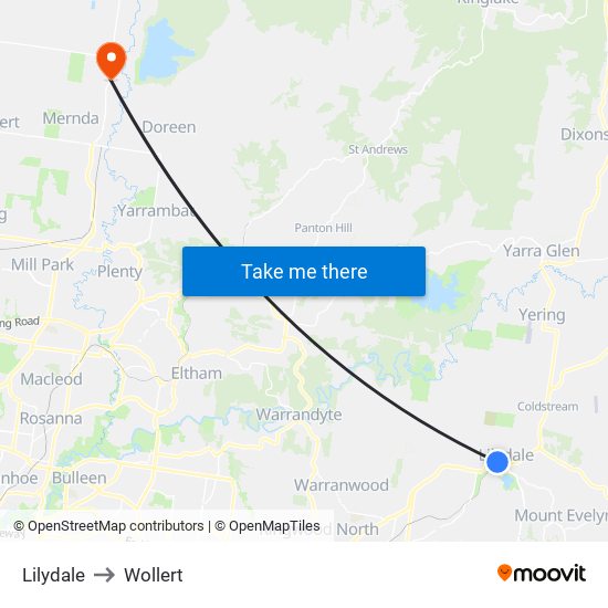 Lilydale to Wollert map