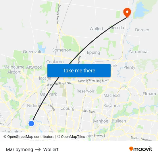 Maribyrnong to Wollert map