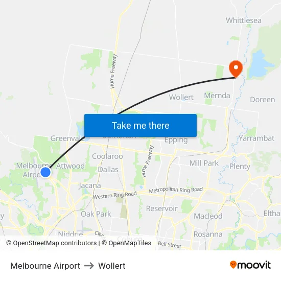 Melbourne Airport to Wollert map