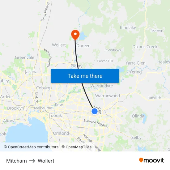 Mitcham to Wollert map