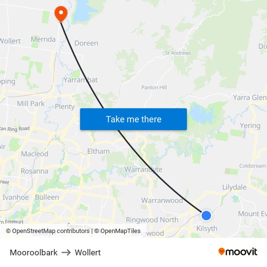 Mooroolbark to Wollert map