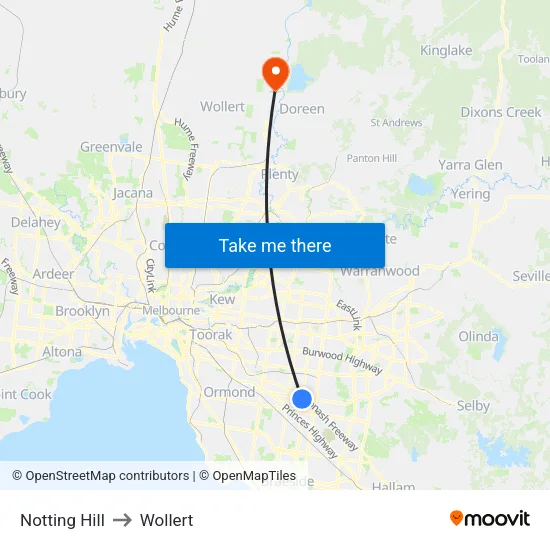 Notting Hill to Wollert map