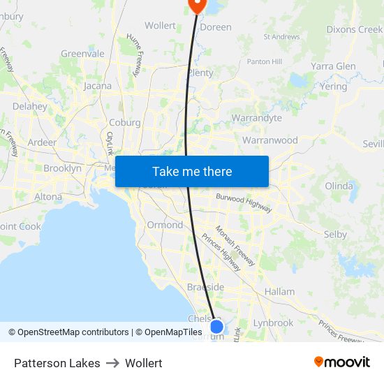 Patterson Lakes to Wollert map