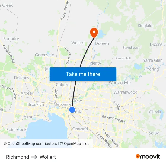 Richmond to Wollert map
