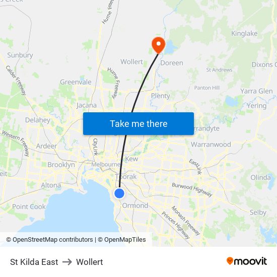 St Kilda East to Wollert map