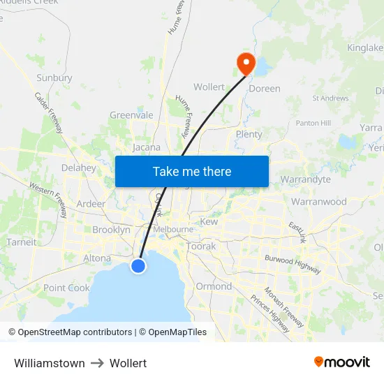 Williamstown to Wollert map