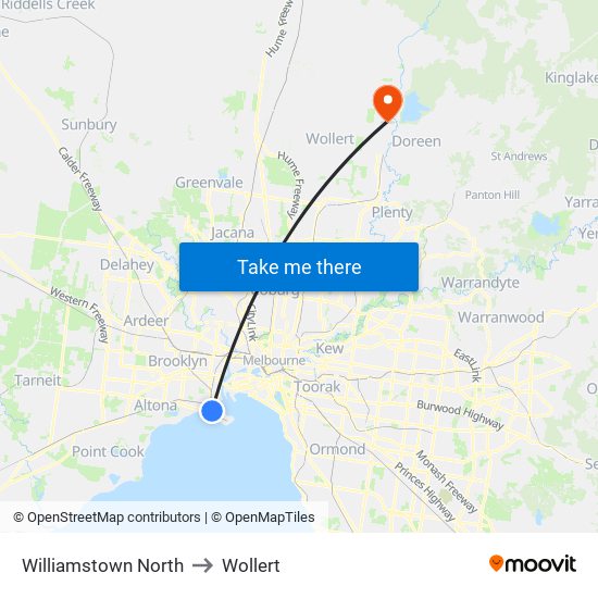 Williamstown North to Wollert map