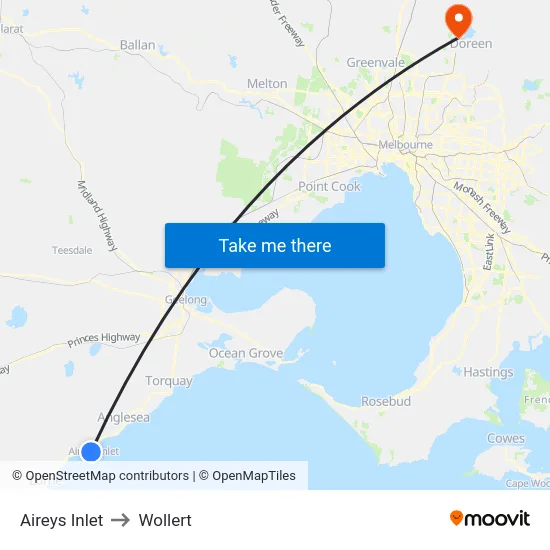Aireys Inlet to Wollert map