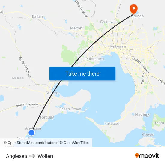 Anglesea to Wollert map