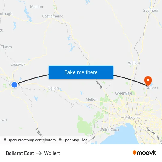 Ballarat East to Wollert map