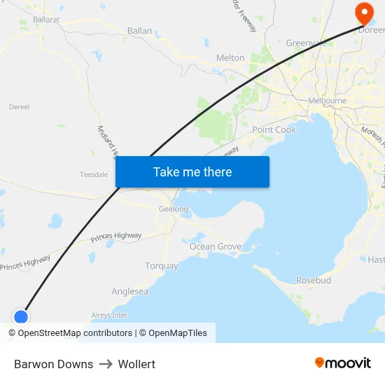 Barwon Downs to Wollert map