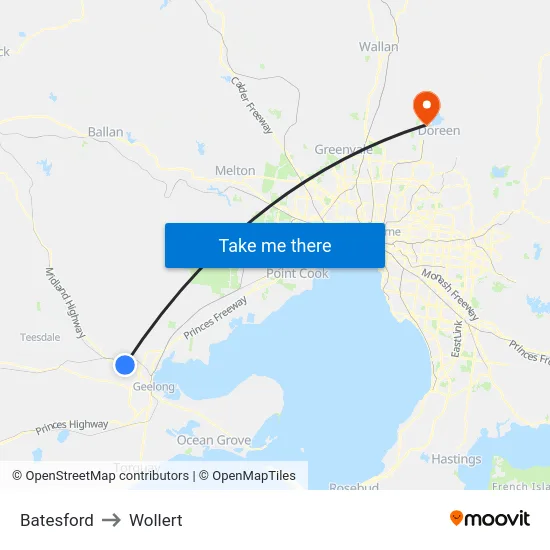 Batesford to Wollert map