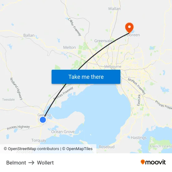 Belmont to Wollert map
