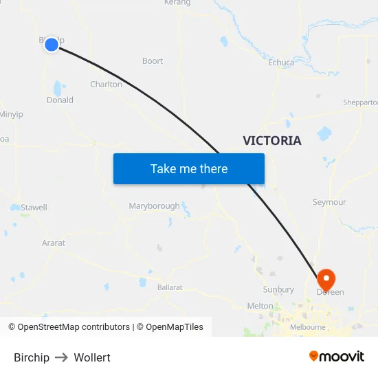 Birchip to Wollert map