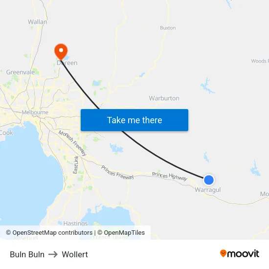 Buln Buln to Wollert map