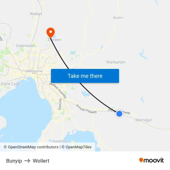 Bunyip to Wollert map