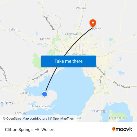 Clifton Springs to Wollert map