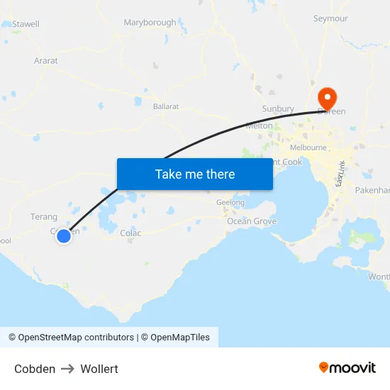 Cobden to Wollert map