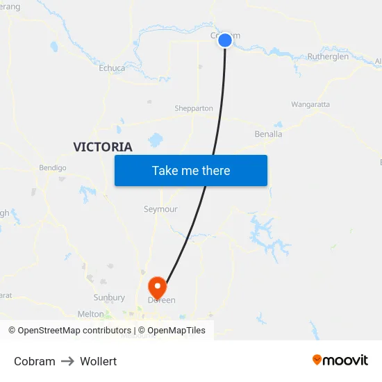 Cobram to Wollert map