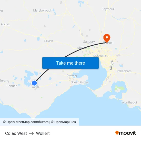 Colac West to Wollert map
