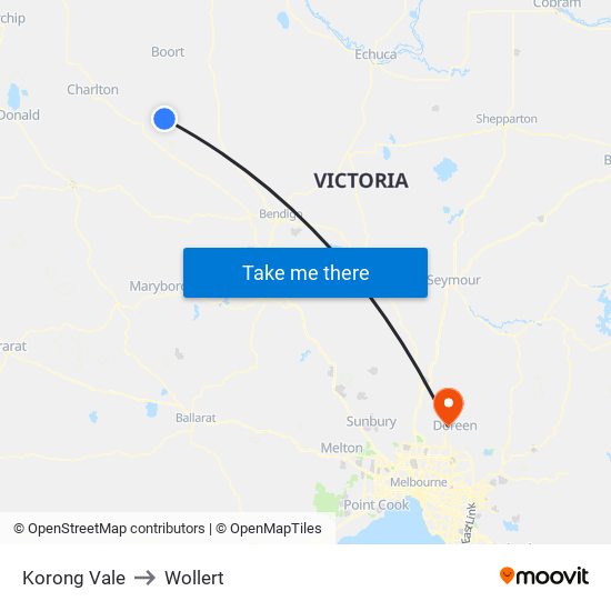 Korong Vale to Wollert map