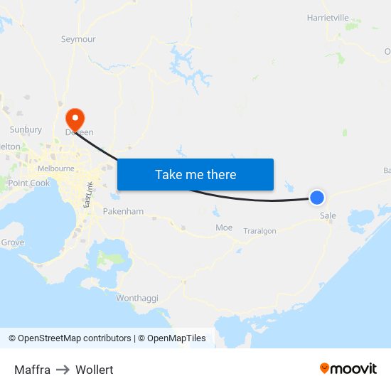 Maffra to Wollert map