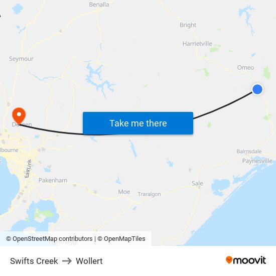 Swifts Creek to Wollert map