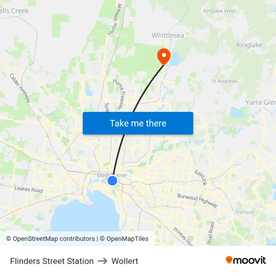 Flinders Street Station to Wollert map