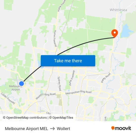 Melbourne Airport MEL to Wollert map