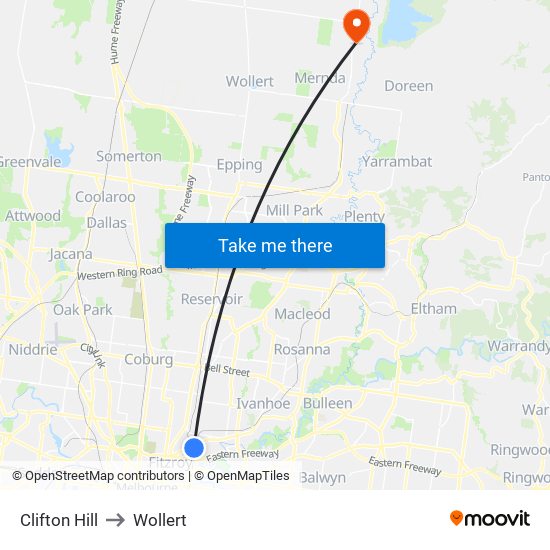 Clifton Hill to Wollert map