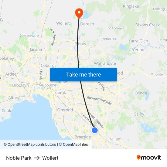 Noble Park to Wollert map